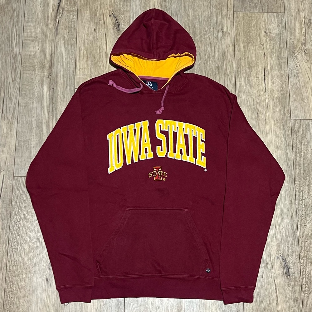 Vintage Y2K J America Iowa State Cyclone Collage Stitched Hooded Sweater Size M